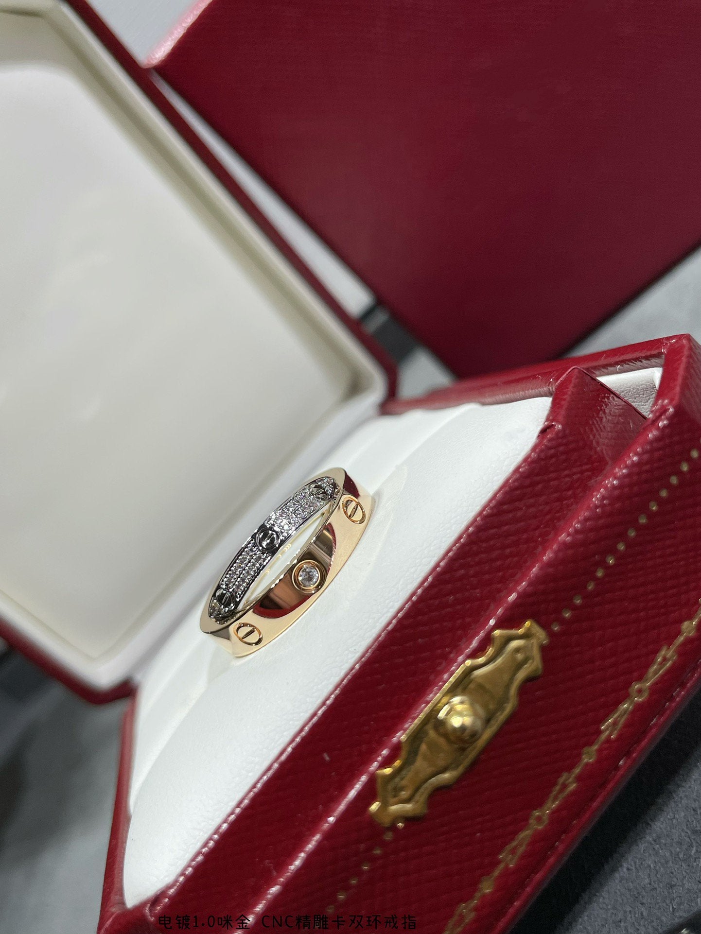 ¡®Moco¡¯LOVE PINK GOLD SILVER DIAMOND DOUBLE RING