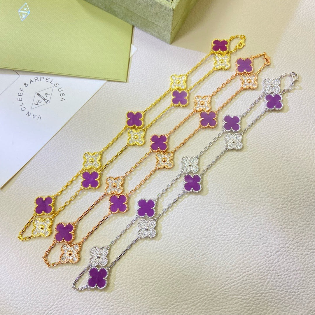 ¡®Moco¡¯CLOVER 10 MOTIFS PURPLE VIOLET DIAMOND NECKLACE