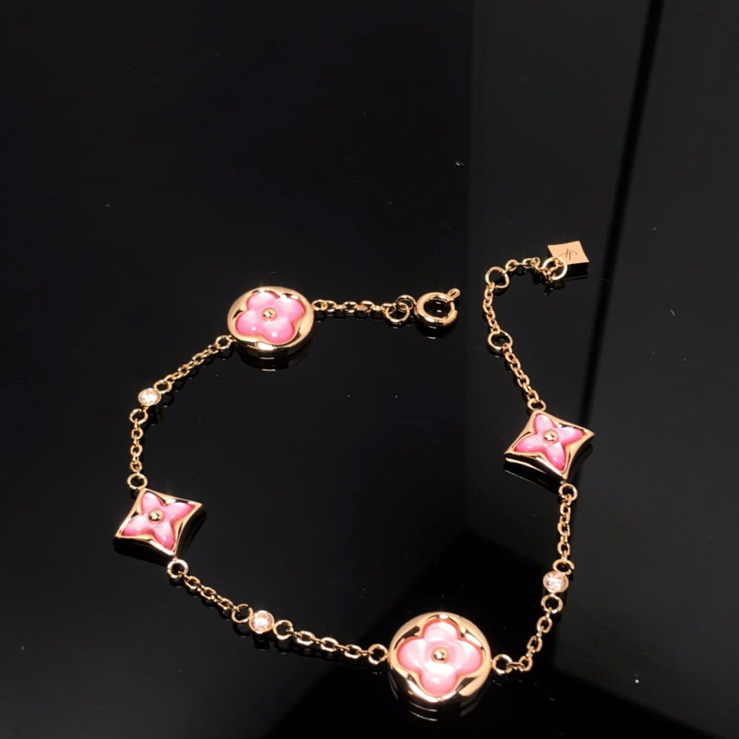 ¡®Moco¡¯STAR AND SUN 4 MOTIF PINK MOP PINK GOLD BRACELET