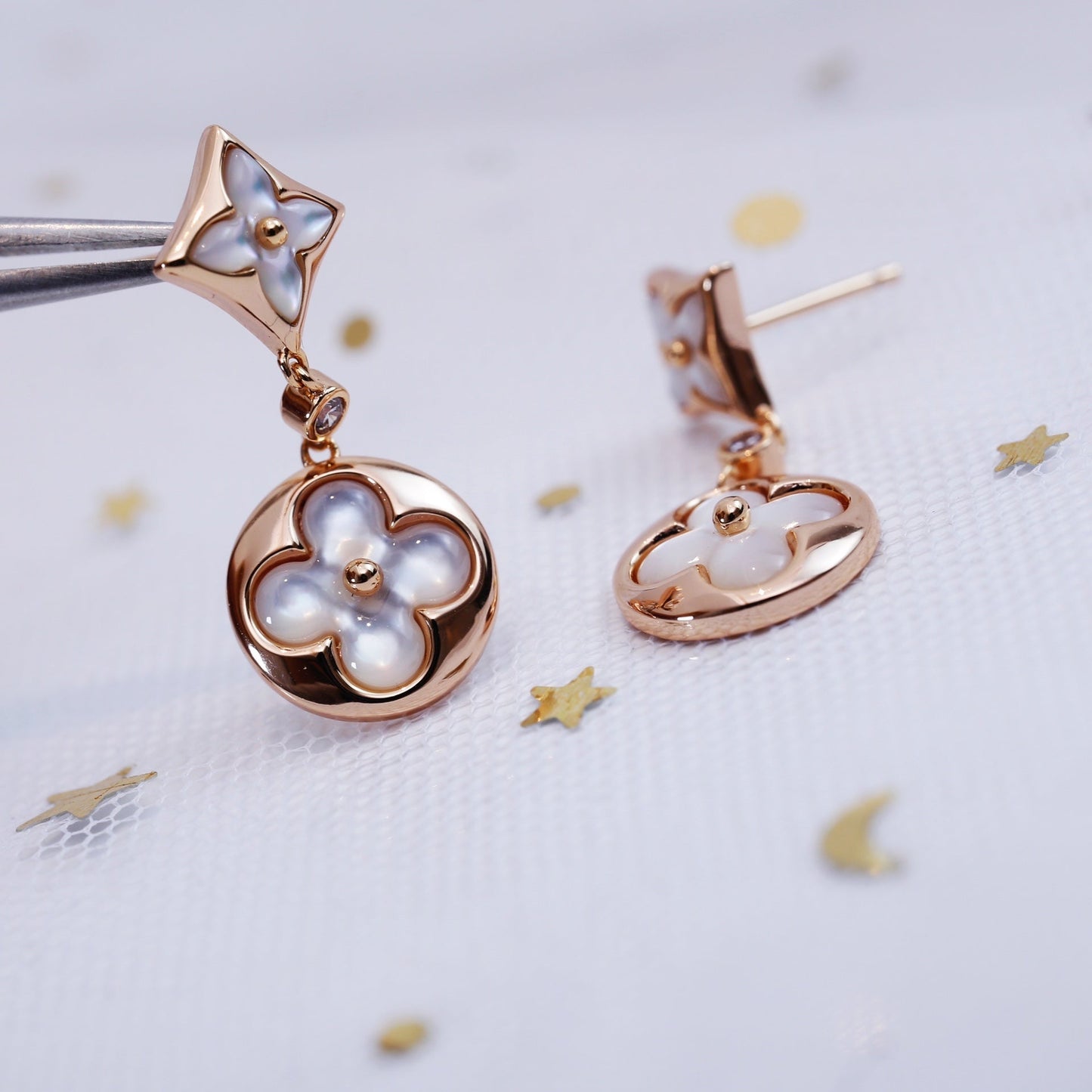 ¡®Moco¡¯STAR AND SUN PINK GOLD MOP DROP EARRINGS