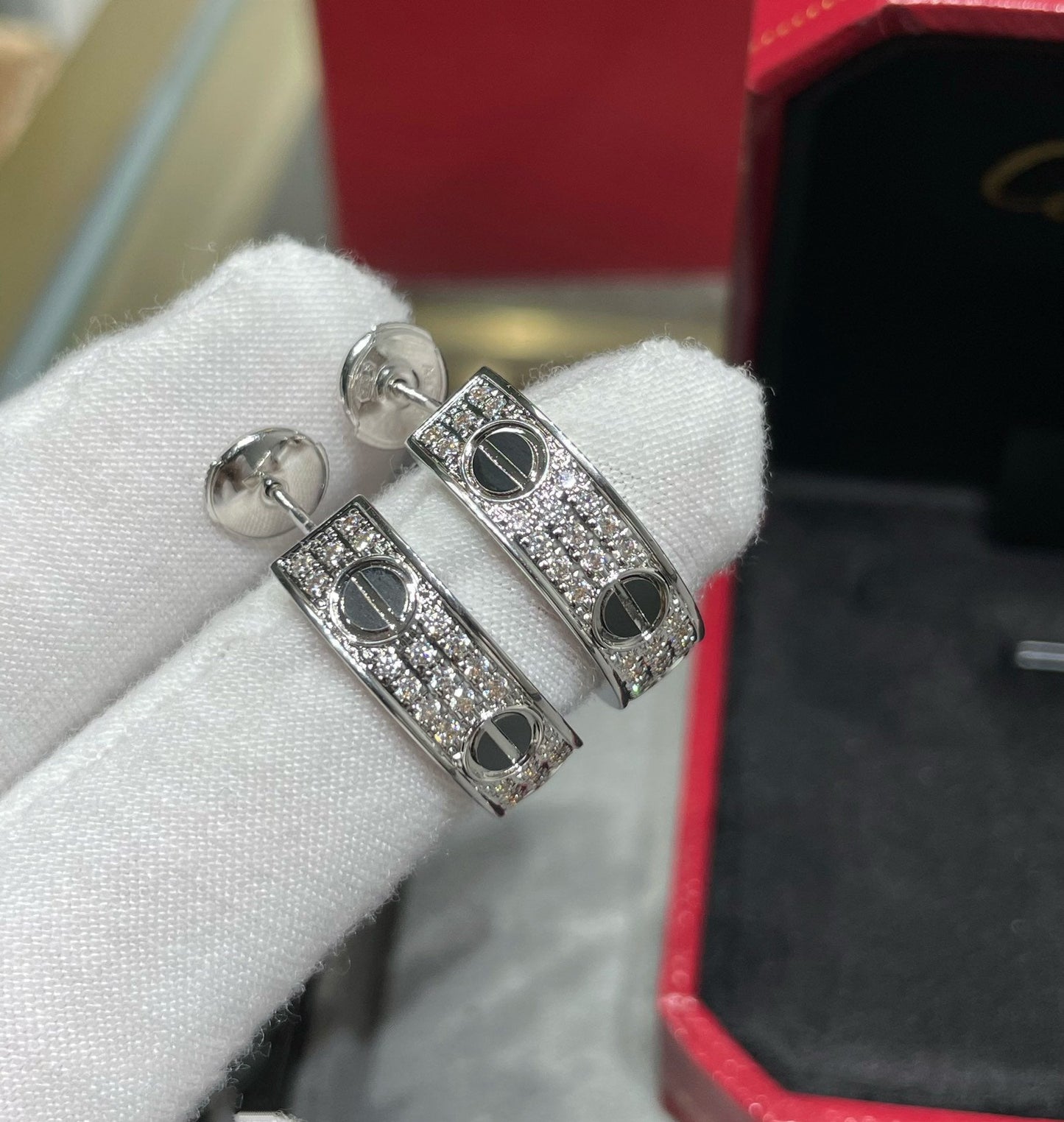 ¡®Moco¡¯LOVE CERAMIC DIAMOND PAVED SILVER EARRINGS