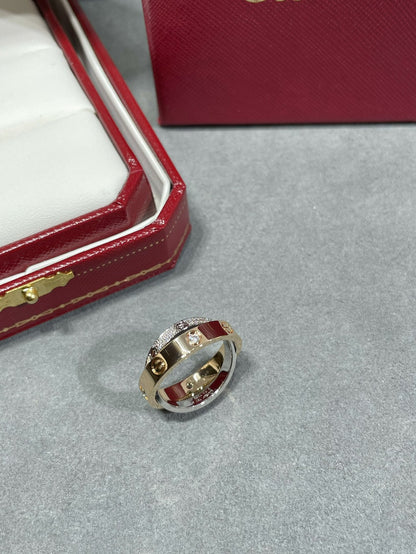 ¡®Moco¡¯LOVE PINK GOLD SILVER DIAMOND DOUBLE RING