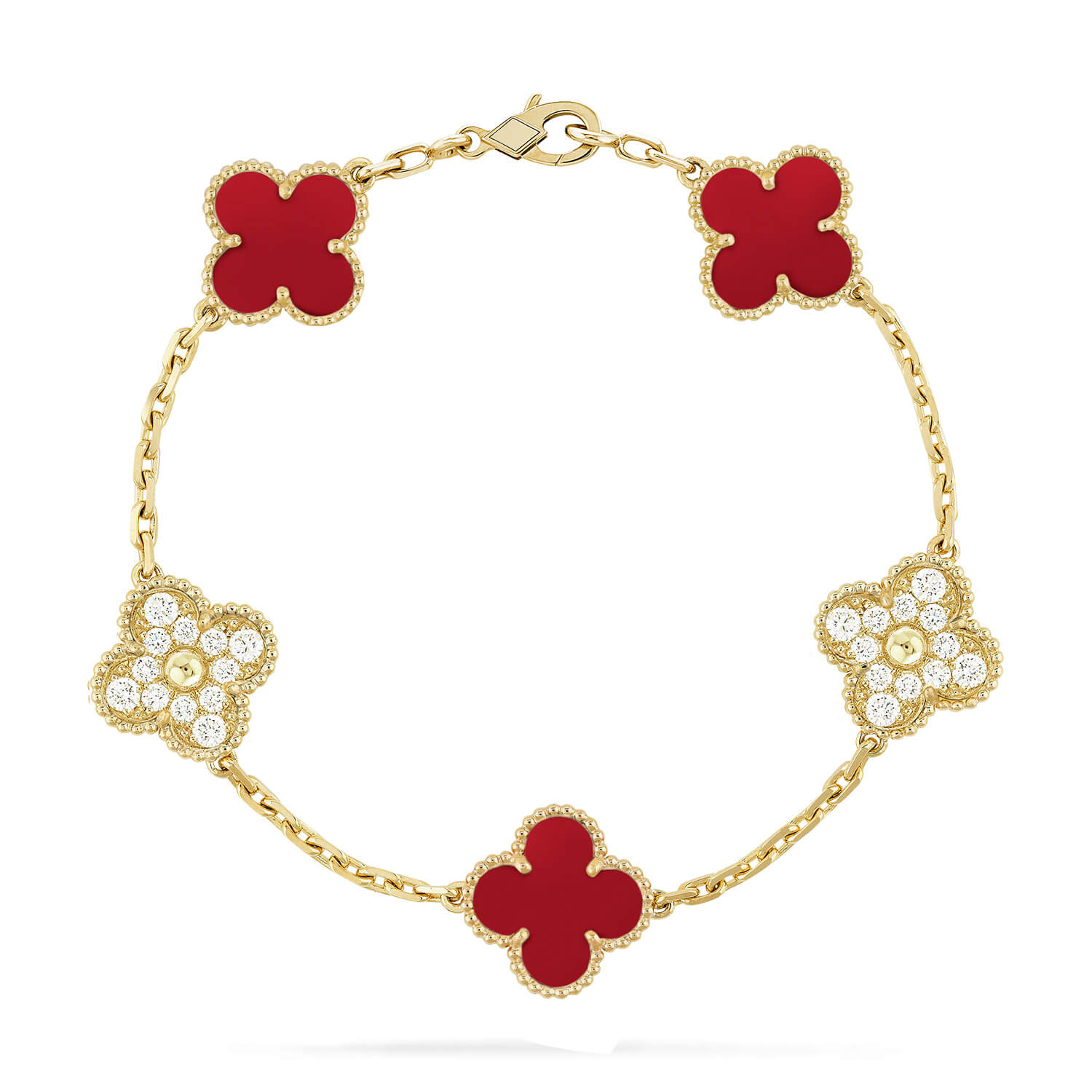 [Star]New  CLOVER 5 MOTIF RED CORNELIAN BRACELET COLLECTION