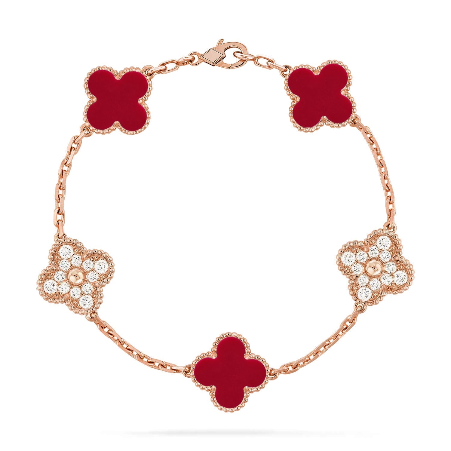 [Star]New  CLOVER 5 MOTIF RED CORNELIAN BRACELET COLLECTION