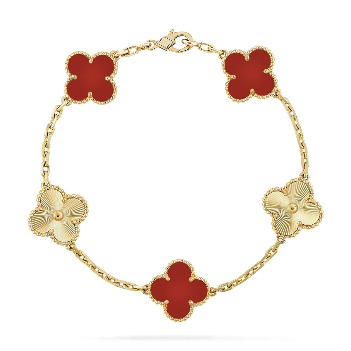 [Star]New  CLOVER 5 MOTIF RED CORNELIAN BRACELET COLLECTION