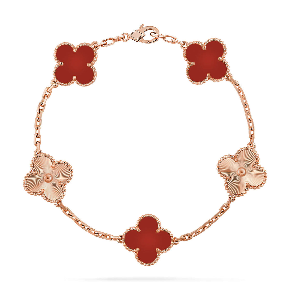 [Star]New  CLOVER 5 MOTIF RED CORNELIAN BRACELET COLLECTION