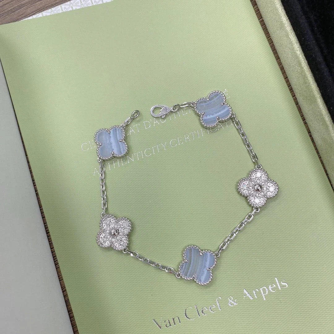 [Star]New  CLOVER 5 MOTIF PURPLE CHALCEDONY BRACELET COLLECTION