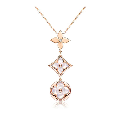¡®Moco¡¯COLOR BLOSSOM LARIAT NECKLACE PINK GOLD WHITE MOTHER PEARL AND DIAMOND