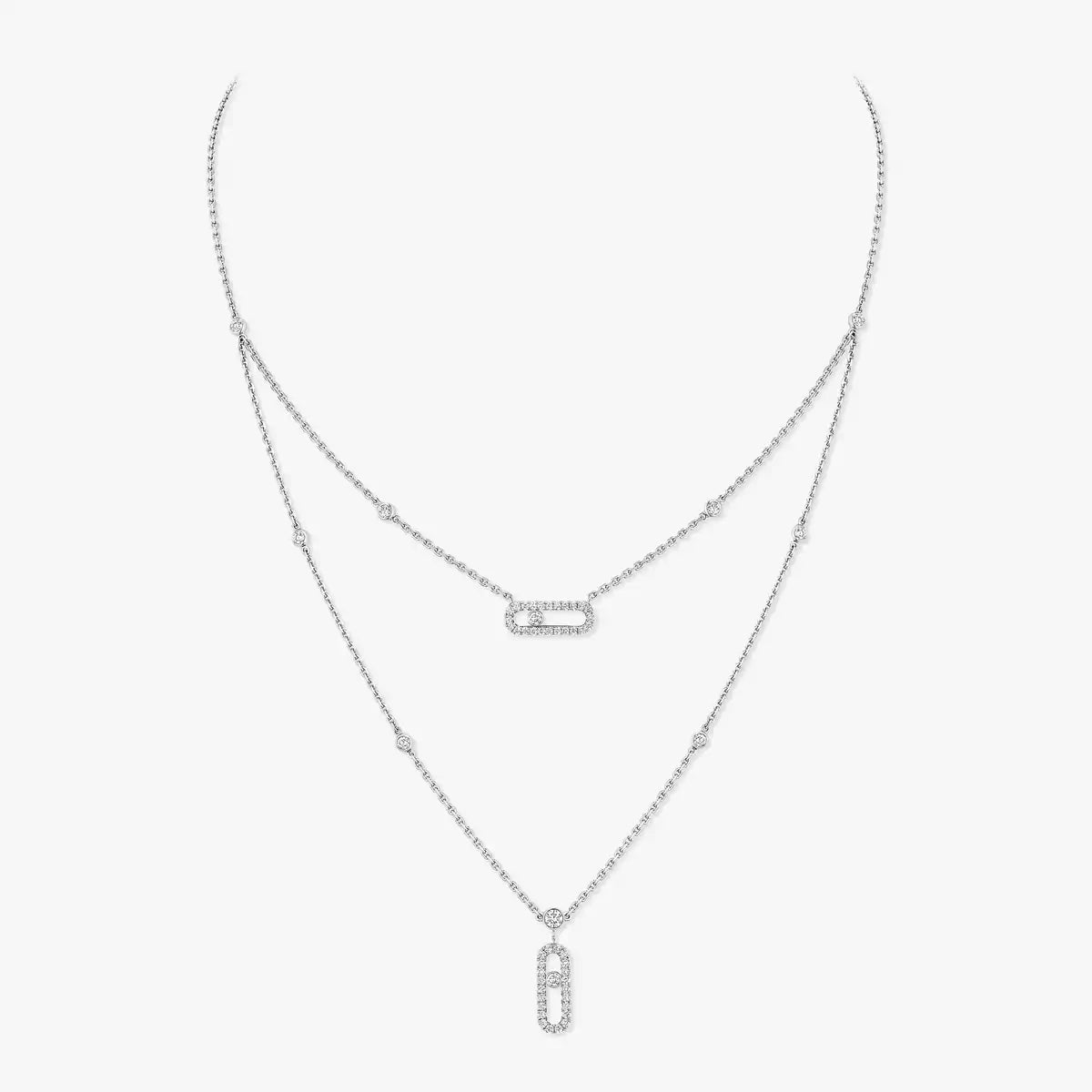 [moco jewelrys ]2 Rows Rose Gold Diamond Pave_ Necklace Move Uno