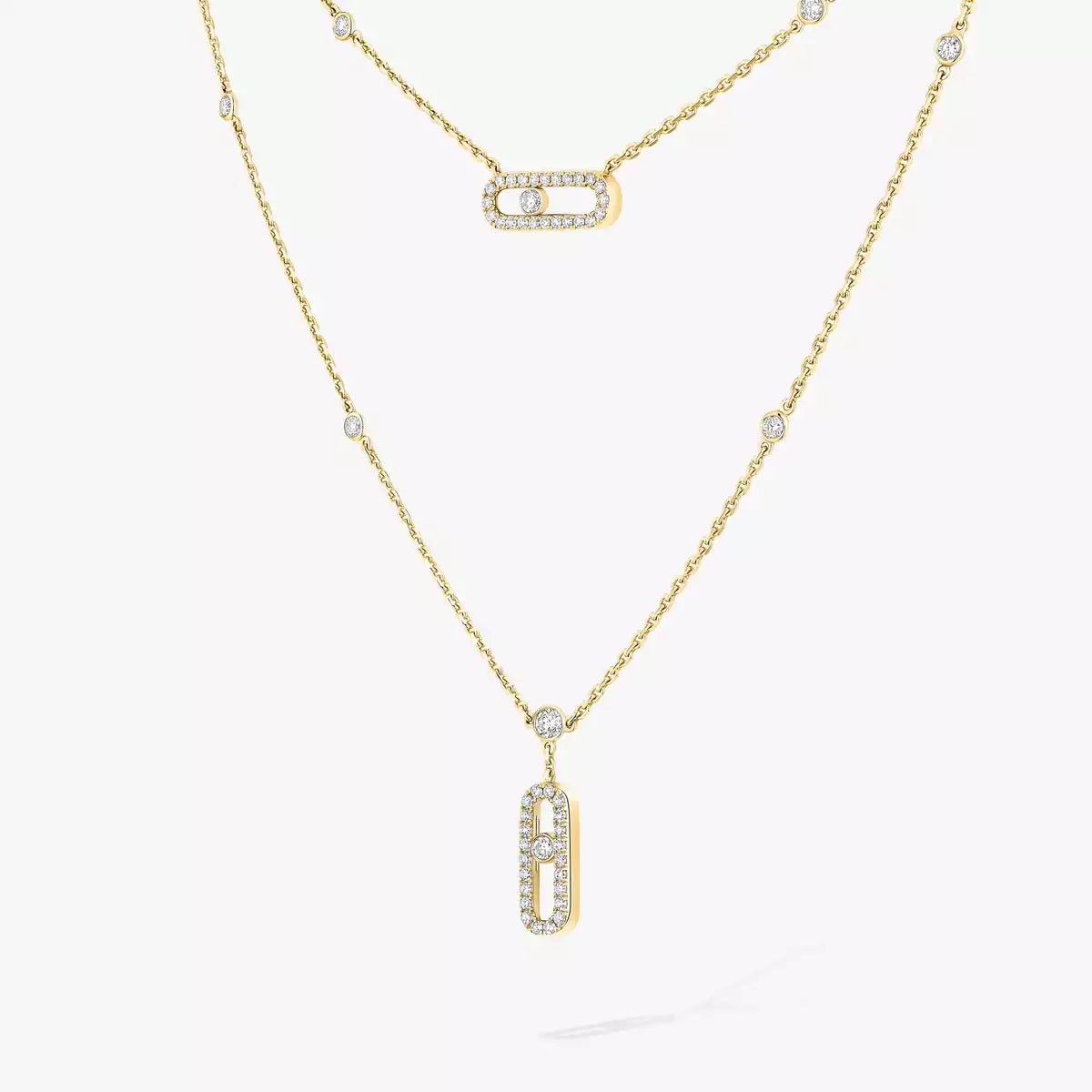 [moco jewelrys ]2 Rows Rose Gold Diamond Pave_ Necklace Move Uno
