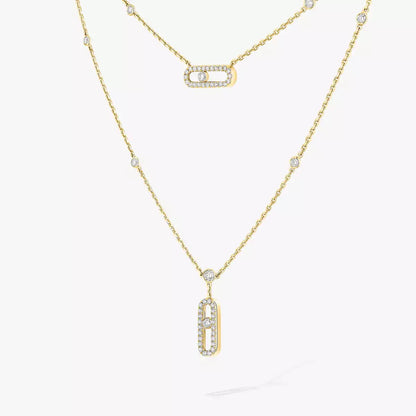 [moco jewelrys ]2 Rows Rose Gold Diamond Pave_ Necklace Move Uno