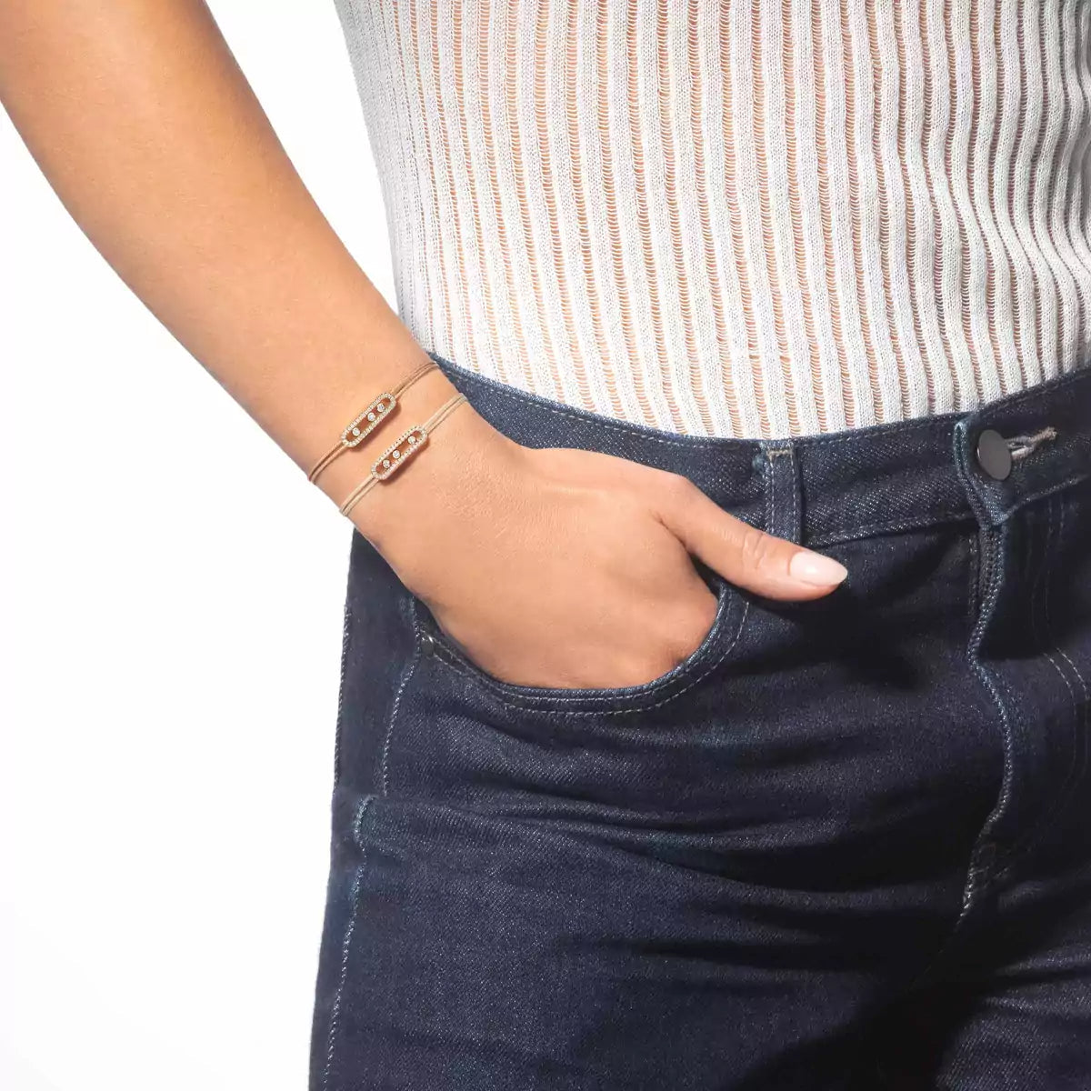 [moco jewelrys ]Messika Care(s) pink cord pavé bracelet